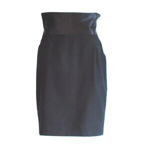 Studio 0001 Ferre Black Wool Pencil Skirt With High Satin Waist - Italy